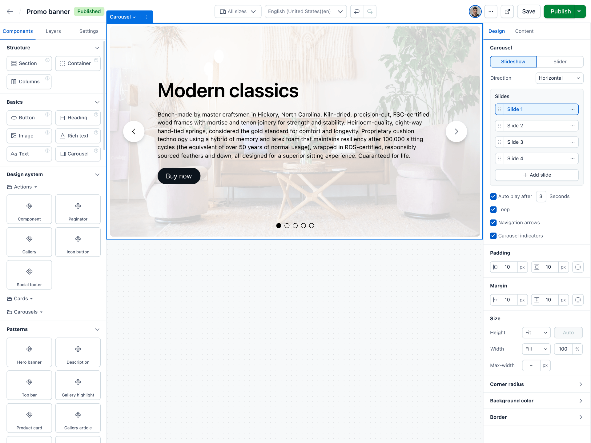 Carousel component interactions