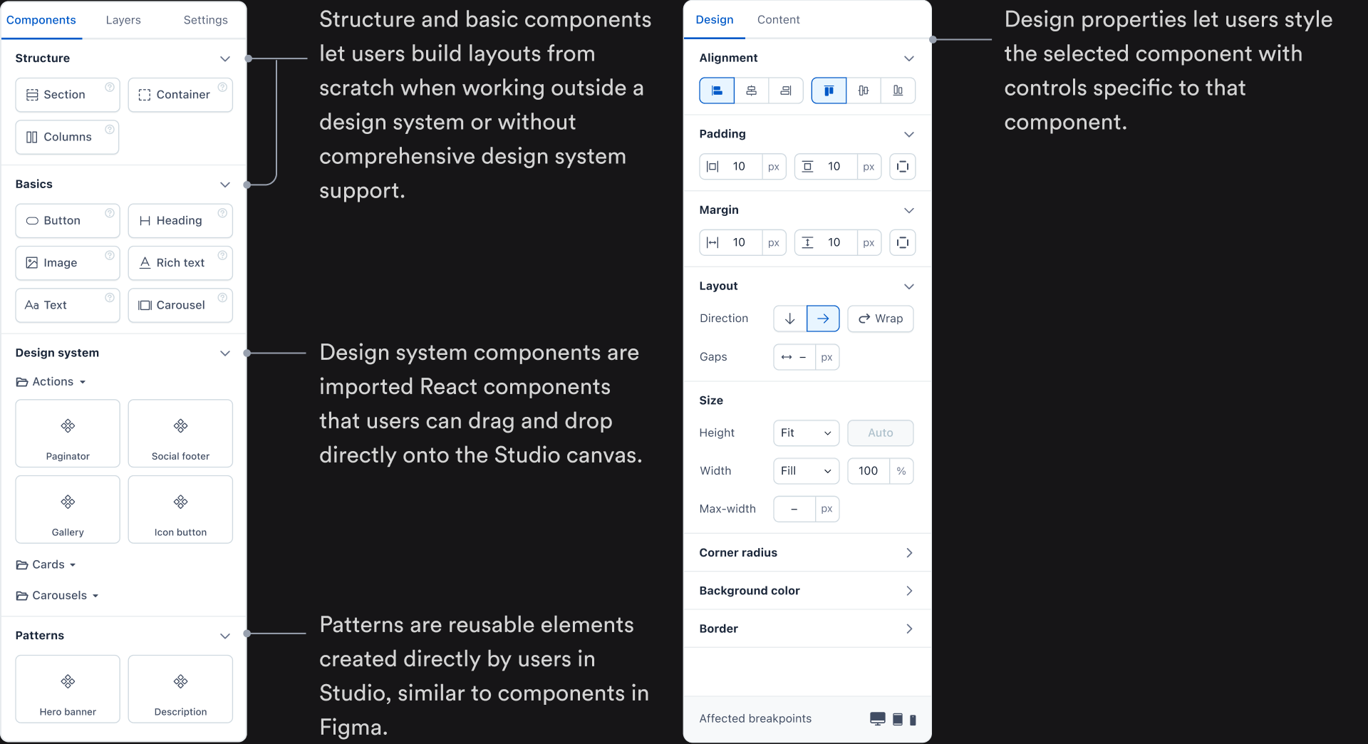 Contentful Studio component and design properties