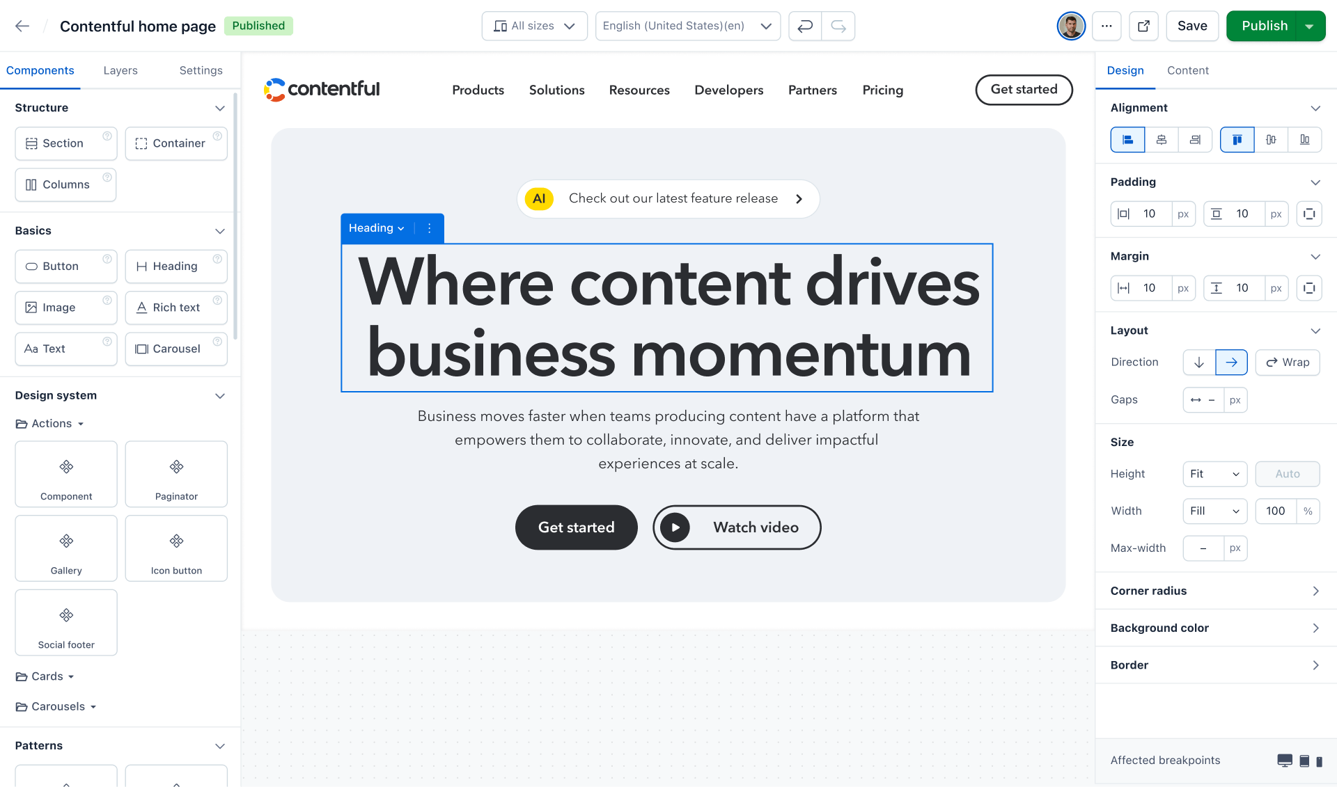 Contentful Studio core editor layout