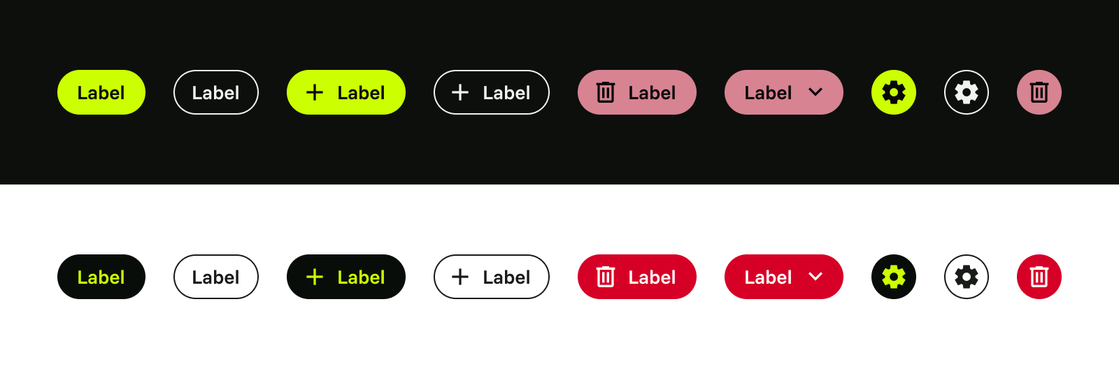 Kong button treatments across themes