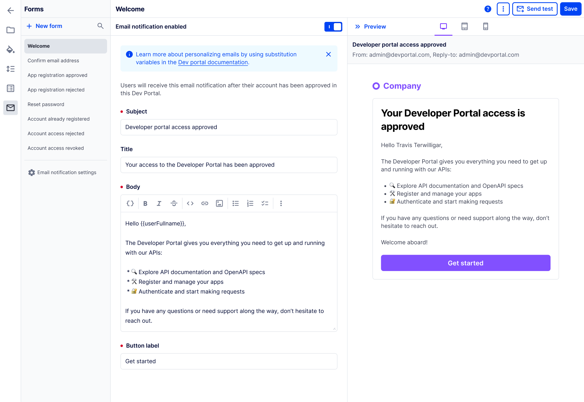 Email notification customization