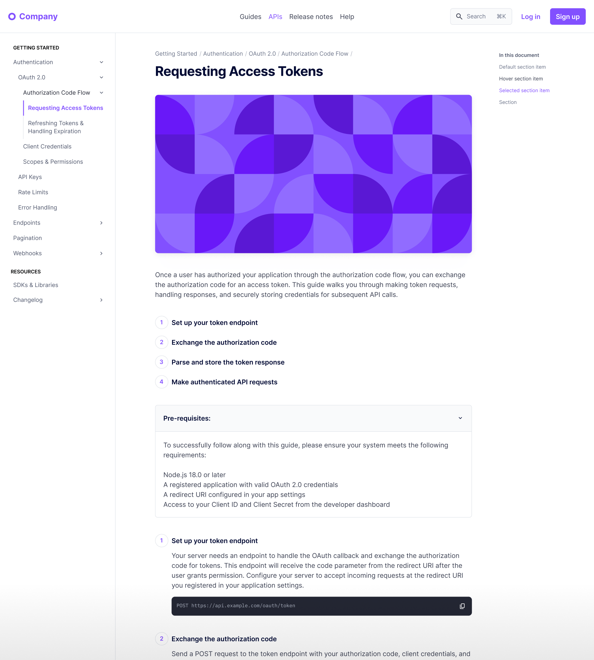 Developer portal guide page