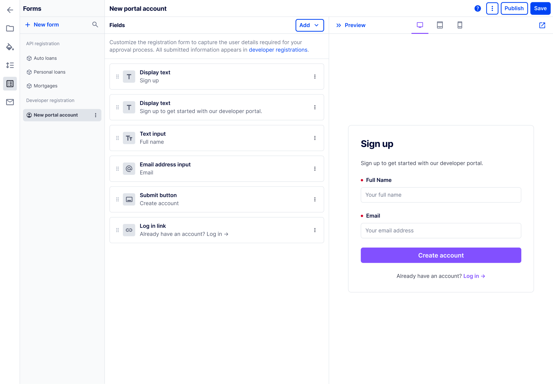 Custom registration form